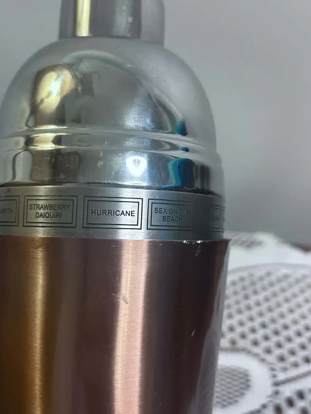 Dial-A-Drink Copper Cocktail Shaker Stainless Steel Recipe Shaker